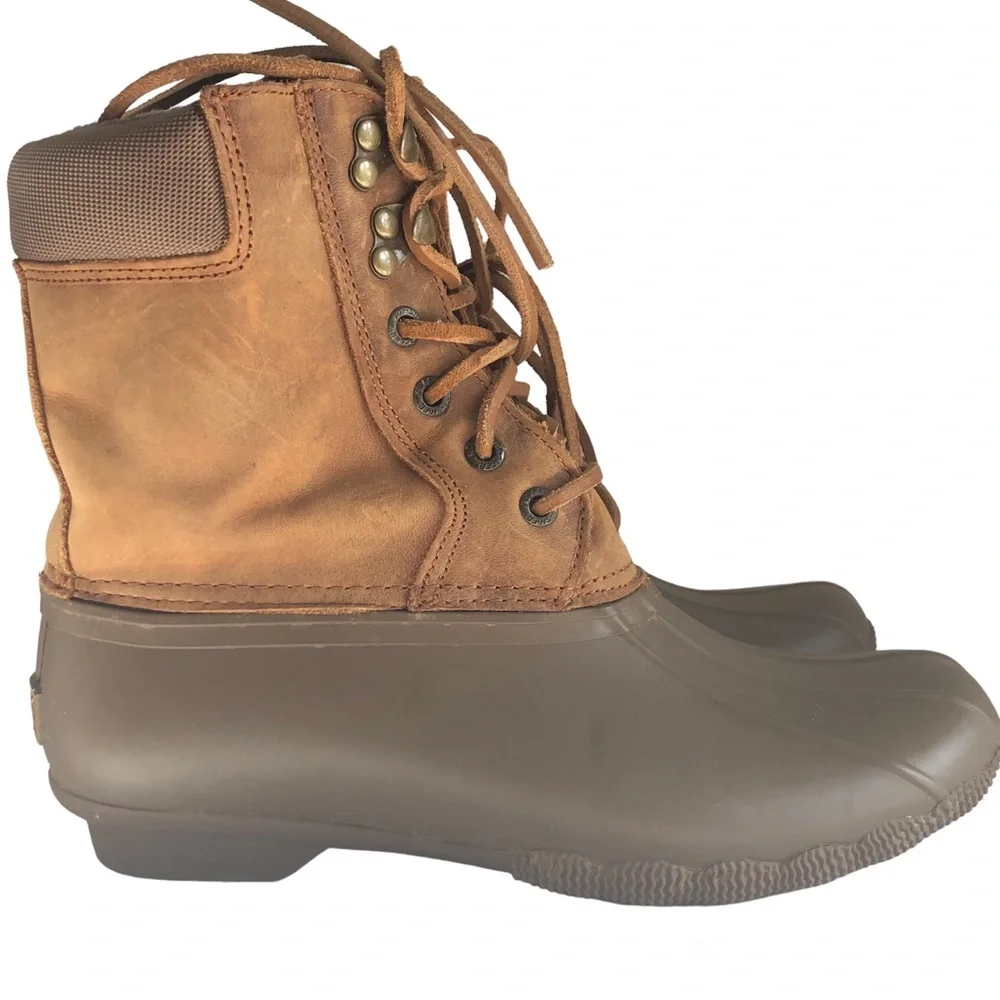 Sperry Shearwater Waterproof Duck Boots Womens 6 Tan Winter Rain Boots Coastal